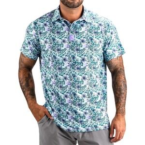 Pins & Aces Fresh Floral Polo Performance Golf Short Sleeve Shirt Mens XXXL